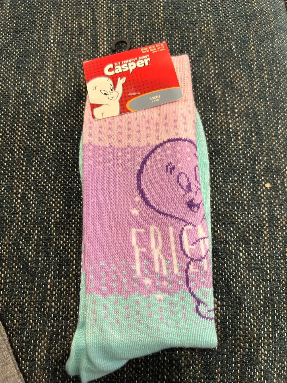 Women’s Crew Socks in Lavender and Mint - Friendly Ghost Graphic